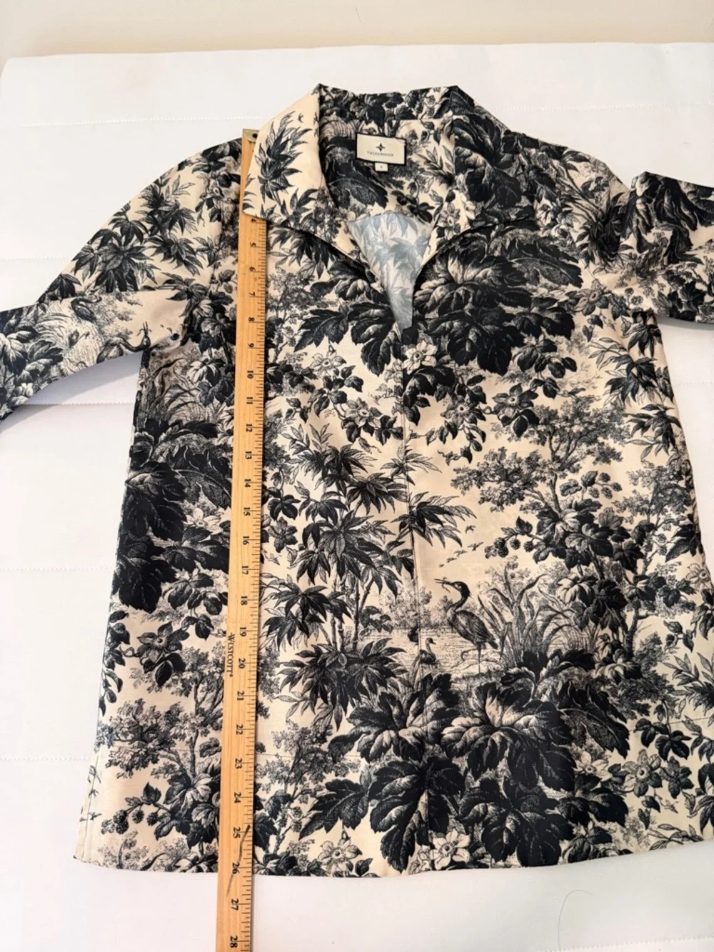 Tuckernuck Black Beige Toile Print Split Neck 3/4 Sleeve Blouse Side zip Size S - Picture 12 of 13